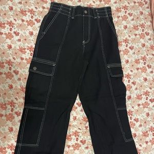 Black cargo pants with white stitching 100% cotton